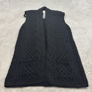 Kilronan Knitwear Sweater Vest Womens M Black Cable Knit Irish Dark‎ Academia